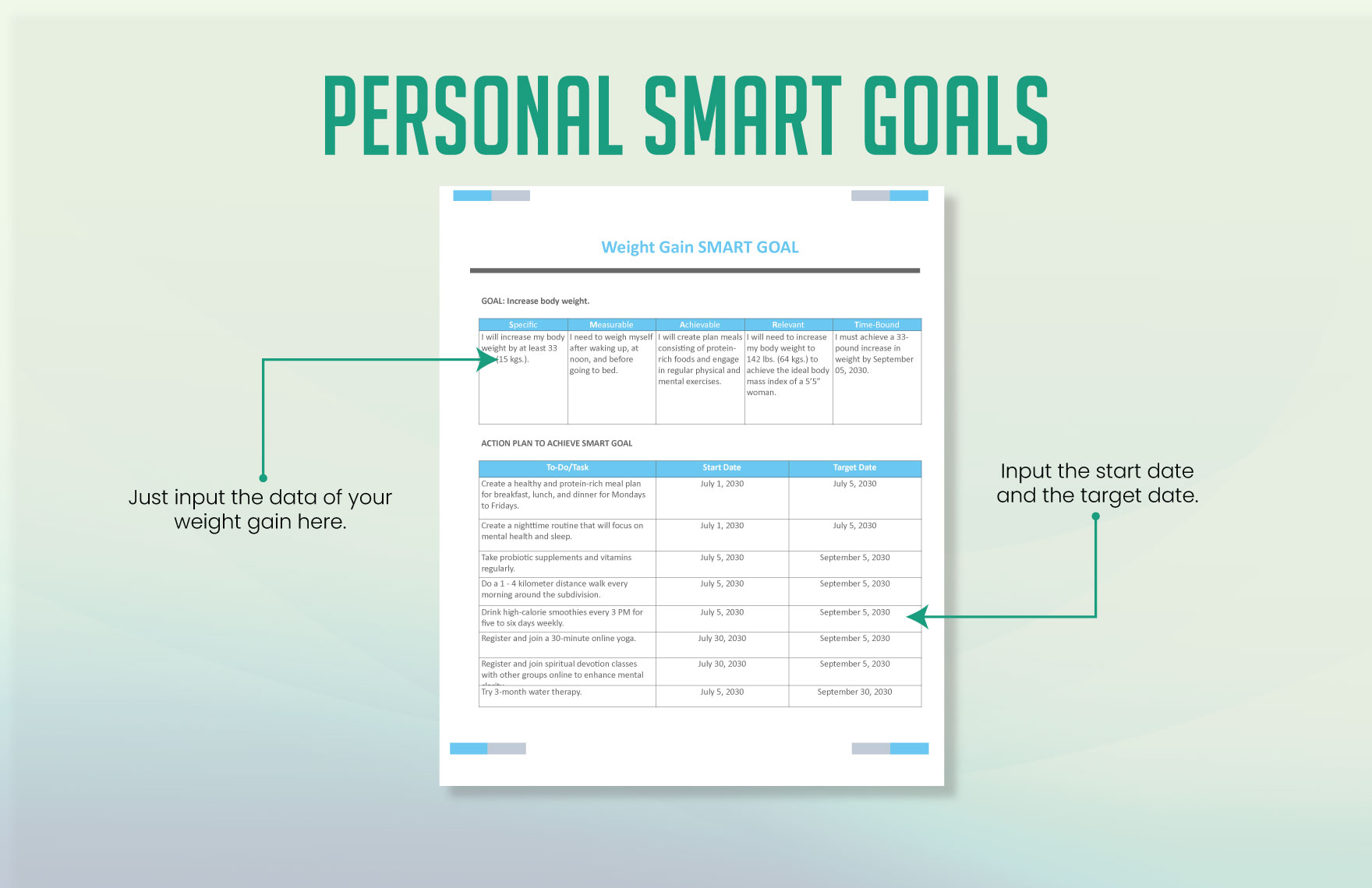 Personal Smart Goals Template