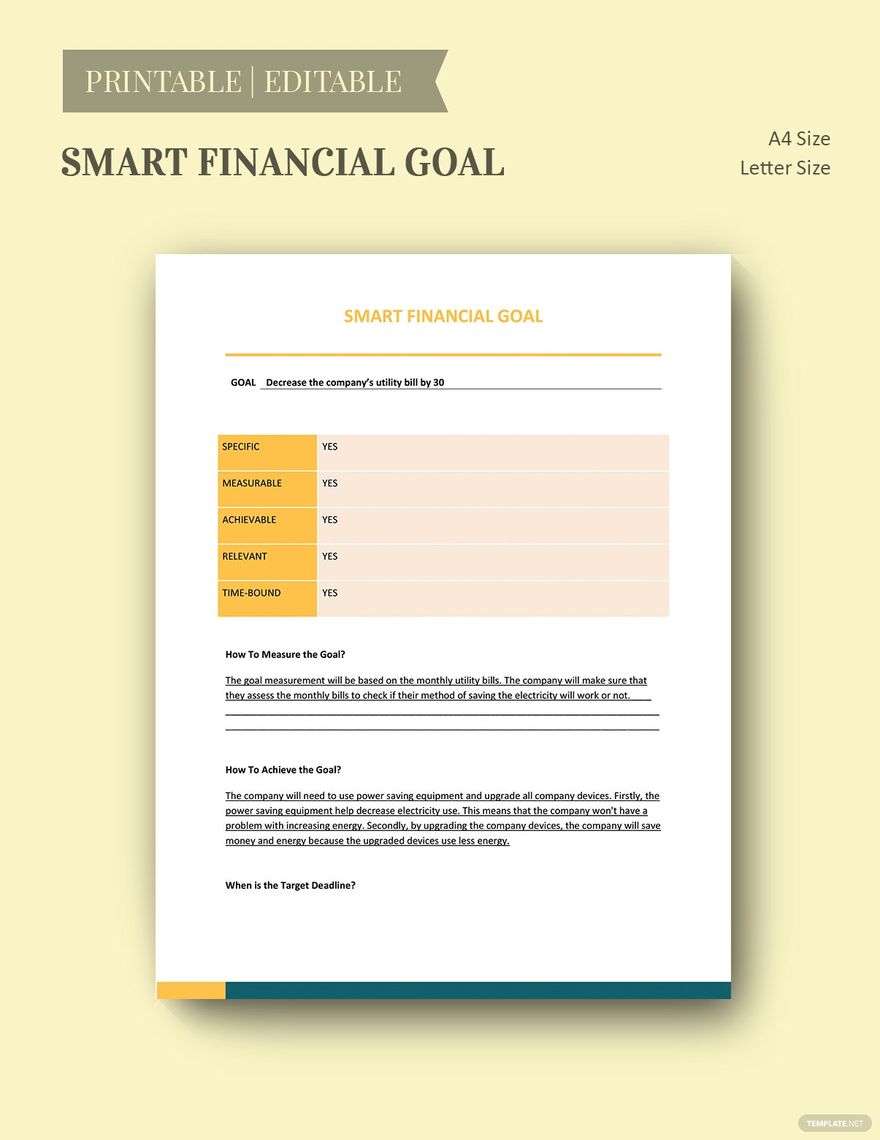 Smart Financial Goals Template in Word, Google Docs, Excel, PDF, PowerPoint, Google Slides