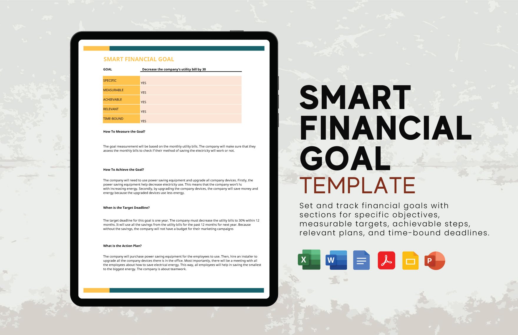 Smart Financial Goals Template in Google Docs, PDF, Word, PowerPoint, Excel, Google Slides - Download | Template.net