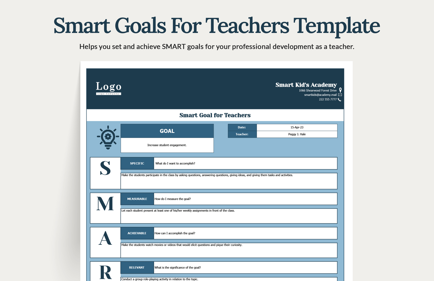 Smart Goals For Teachers Template