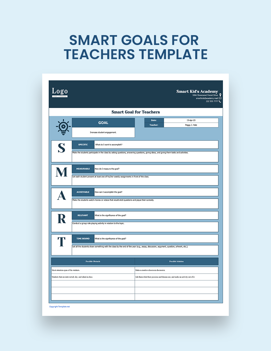 Smart Goals For Teachers Template Google Docs, Google Sheets, Google