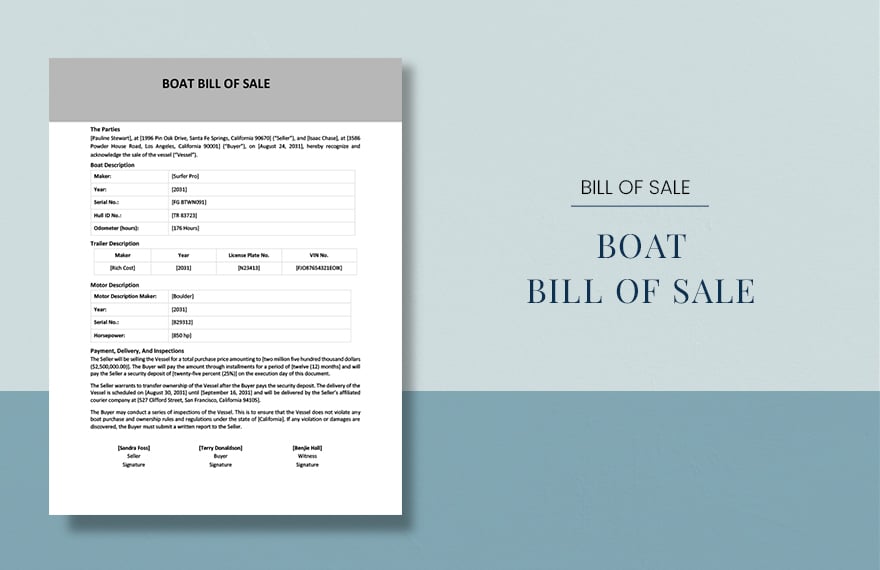 Boat Bill of Sale Template