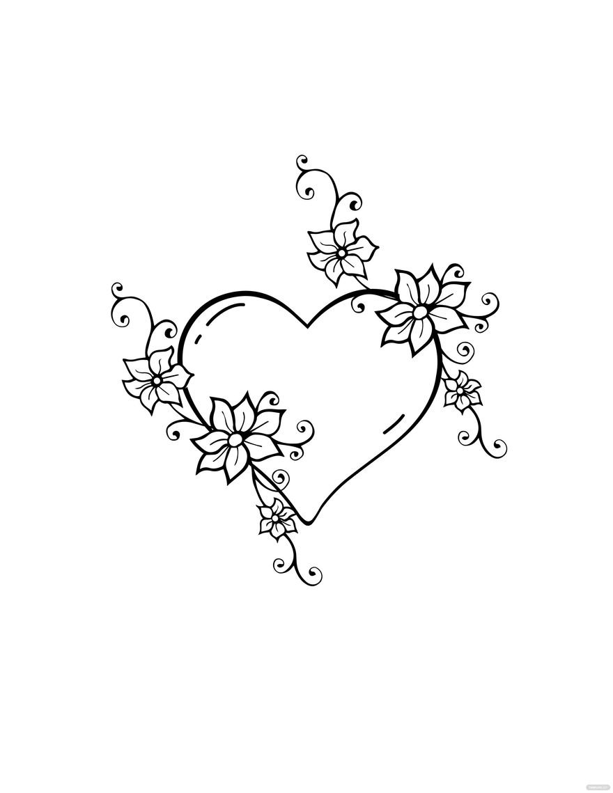 Free Flower Love Heart Drawing - EPS, Illustrator, JPG, PNG, PDF, SVG |  