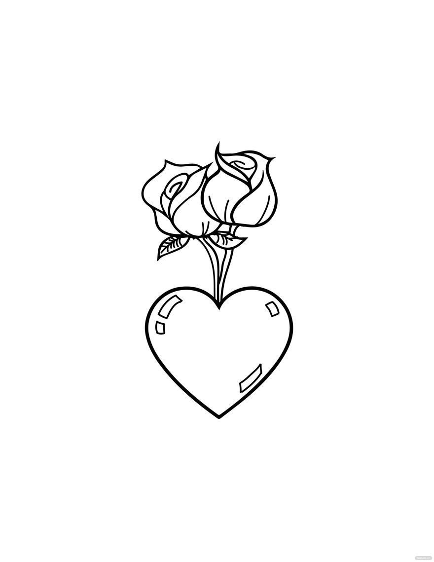 Free Heart And Rose Love Drawing