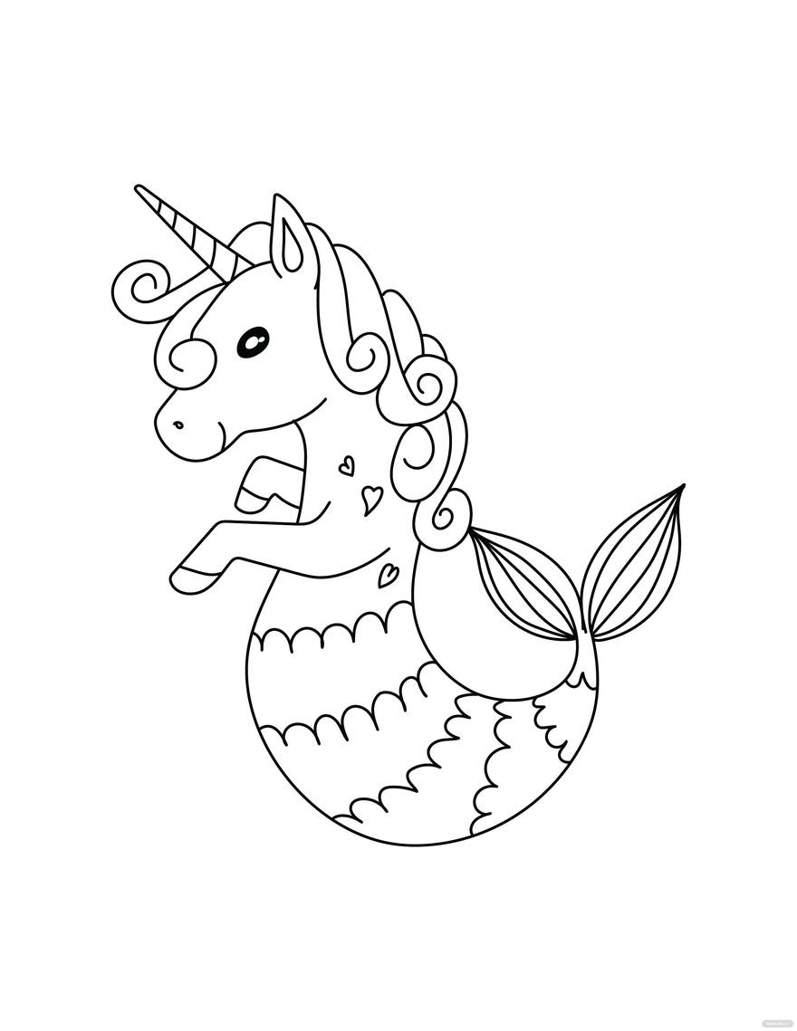 Free Mermaid Unicorn Coloring Page