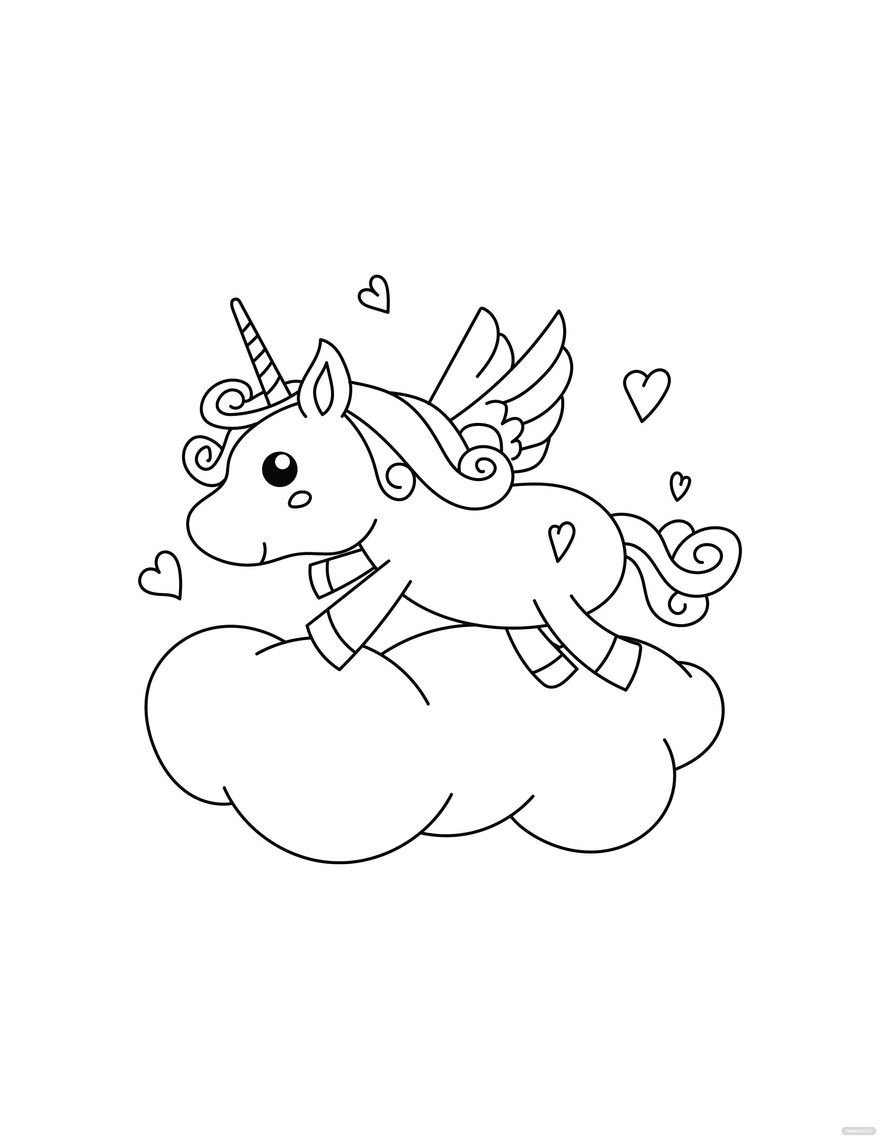 Free Winged Unicorn Coloring Page