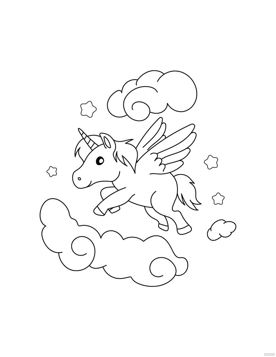 Free Flying Unicorn Coloring Page