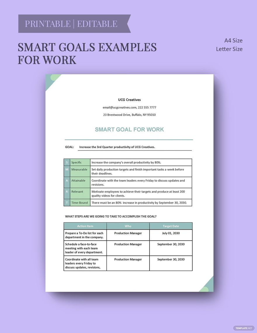 Smart Goals Examples For Work Template in Word, Google Docs, Excel, PDF, PowerPoint, Google Slides