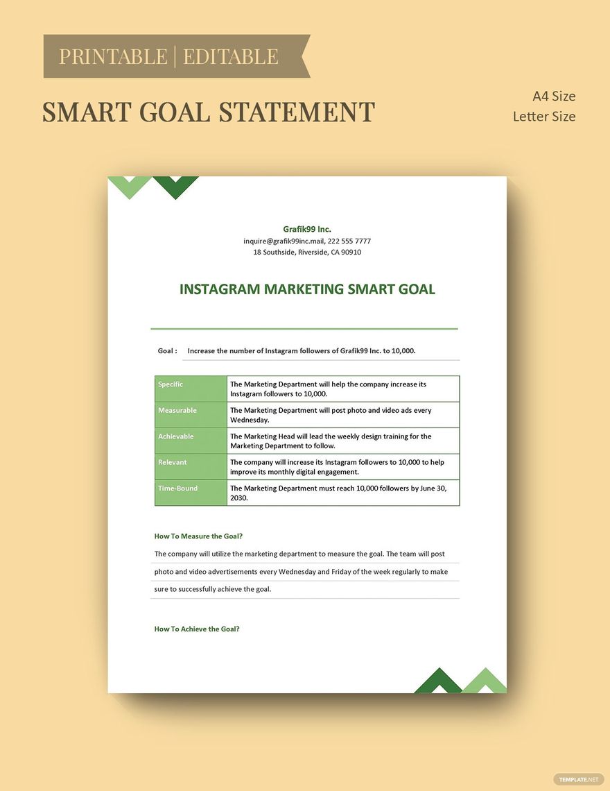 Smart Marketing Goals Template