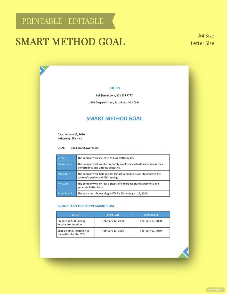 Smart Method Goals Template