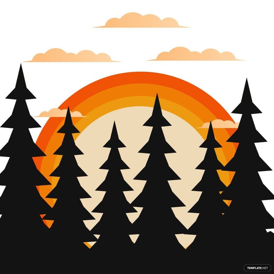 Free Sunset Pine Tree Silhouette in Illustrator, PSD, EPS, SVG, JPG, PNG