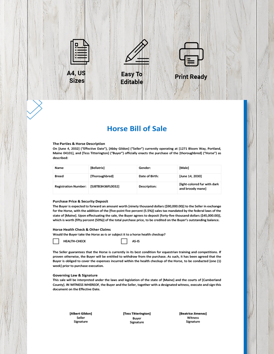 Horse Bill of Sale Template