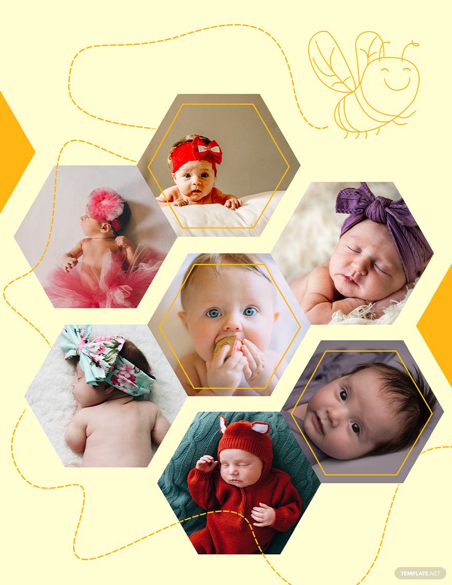 Free Honeycomb Newborn Photo Collage Template in Illustrator, PSD, InDesign