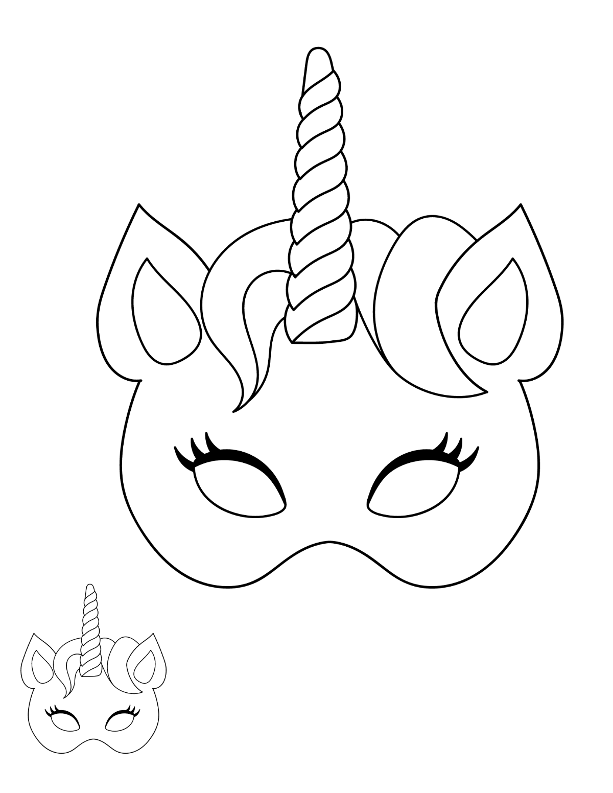 Unicorn Mask Coloring Page Template