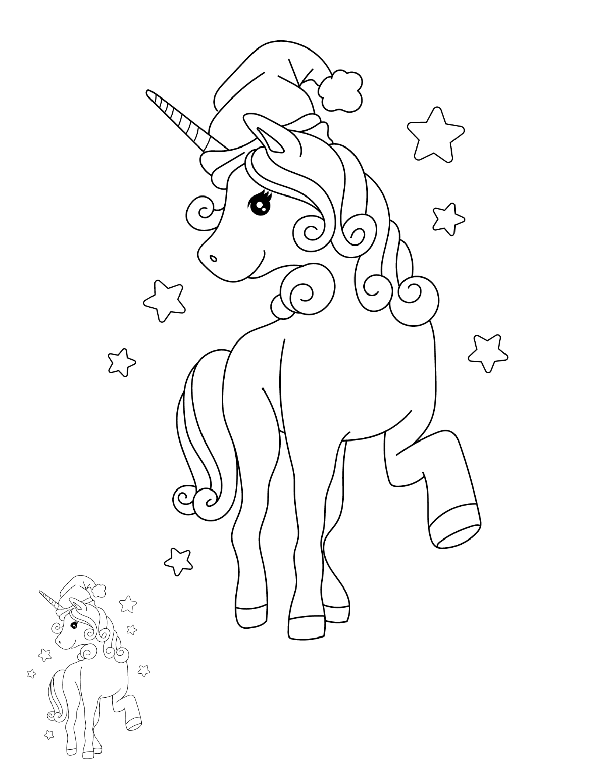Christmas Unicorn Coloring Page Template