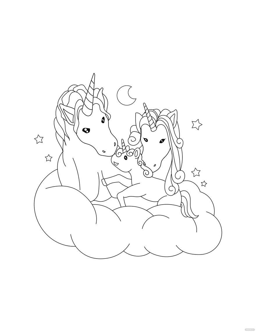 Unicorn Family Coloring Page