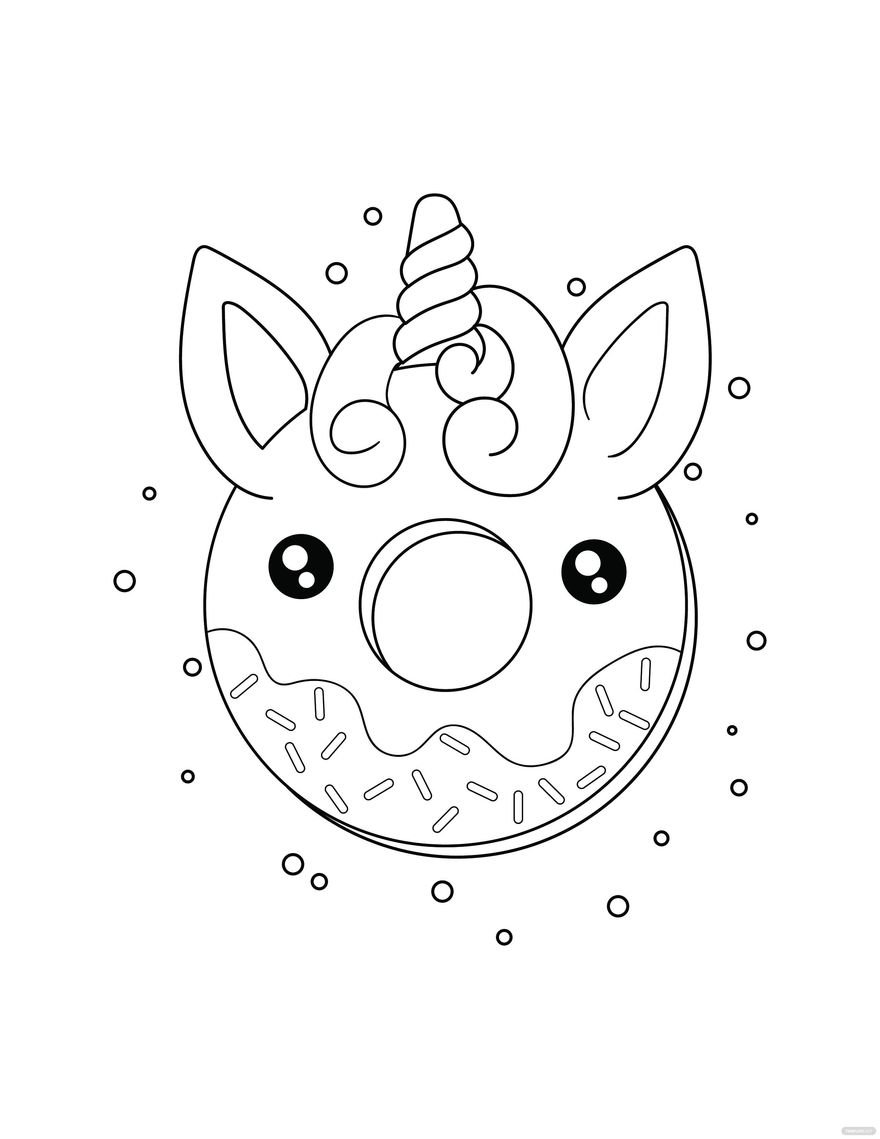 Free Unicorn Donut Coloring Page