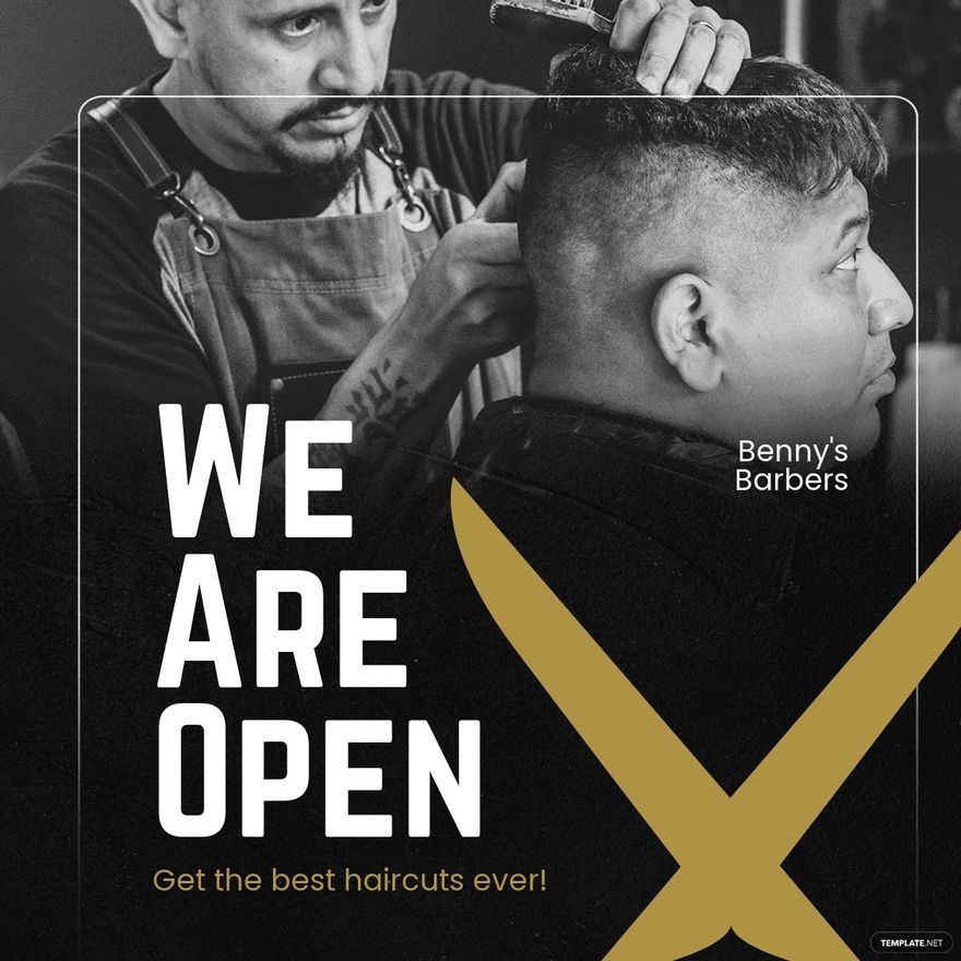 Free We Are Open Barber Shop Linkedin Post Template