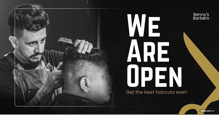 We Are Open Barber Shop Facebook Post Template