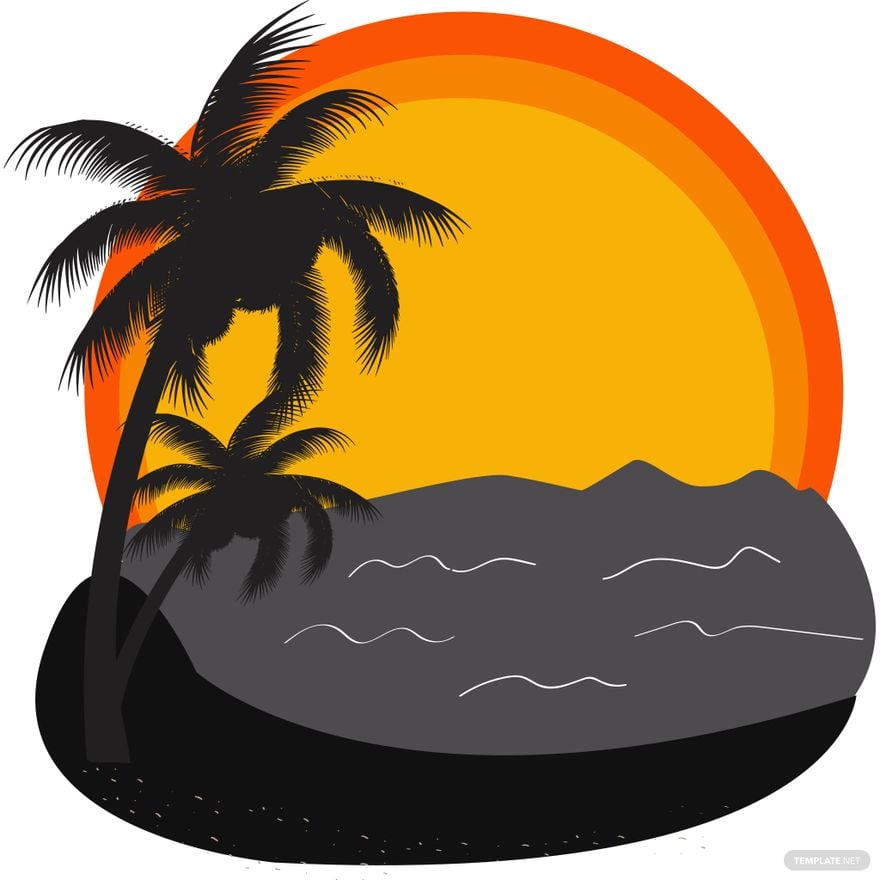 Beach Sunset Palm Tree Silhouette in Illustrator, PSD, EPS, SVG, JPG, PNG