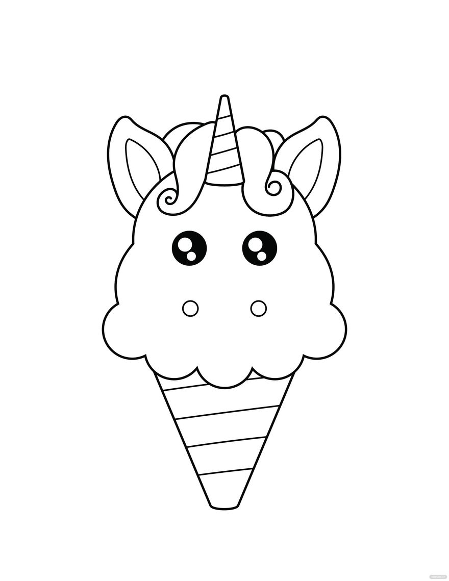 Unicorn Ice Cream Coloring Page in PDF, Illustrator, EPS, SVG, JPG, PNG