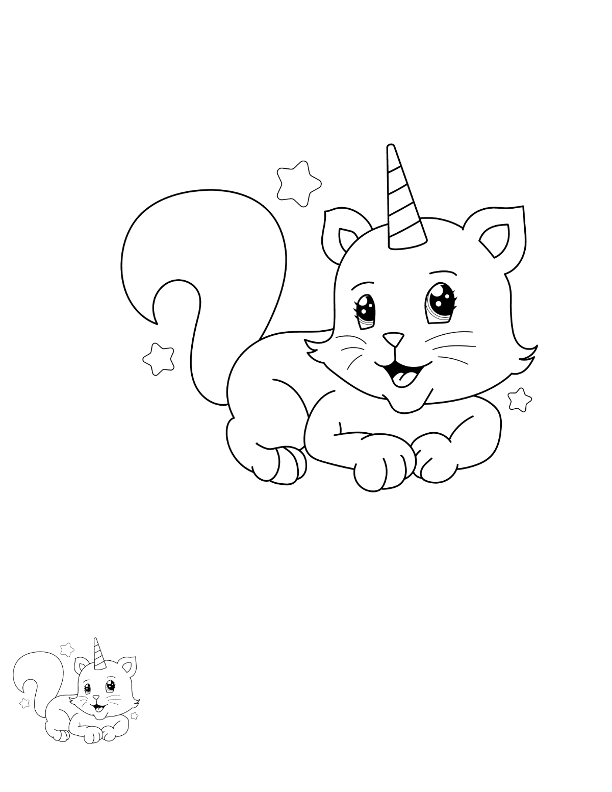 Unicorn Cat Coloring Page Template