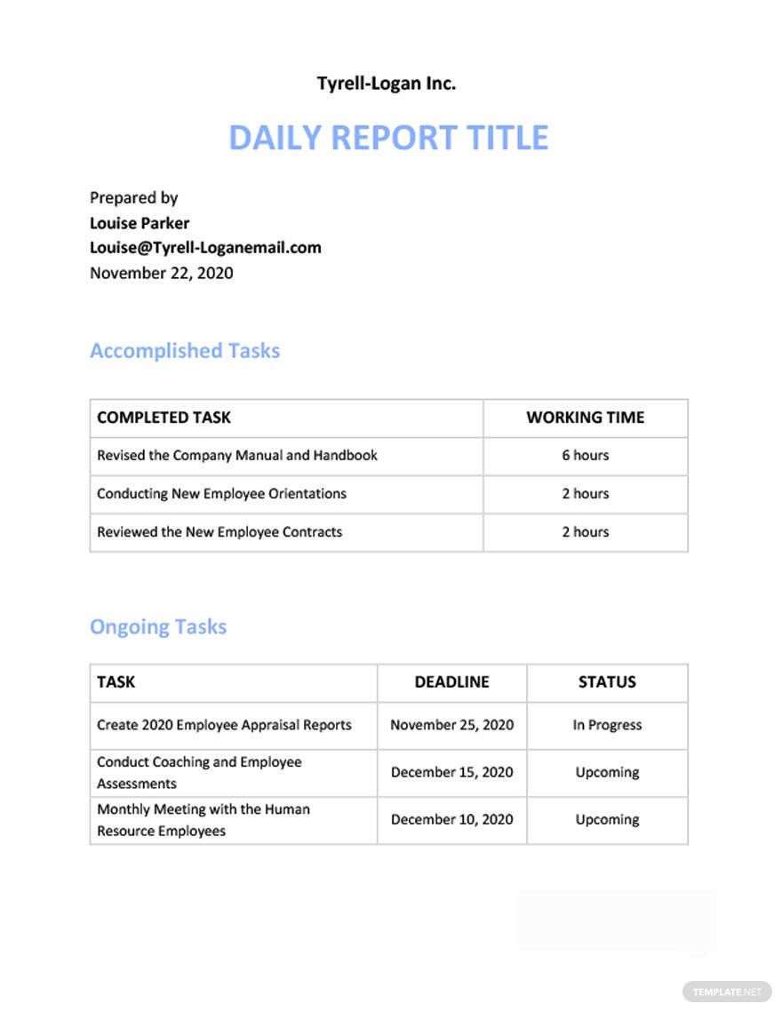 Free Daily Report Card Example Template - Google Docs, Word, Apple ...