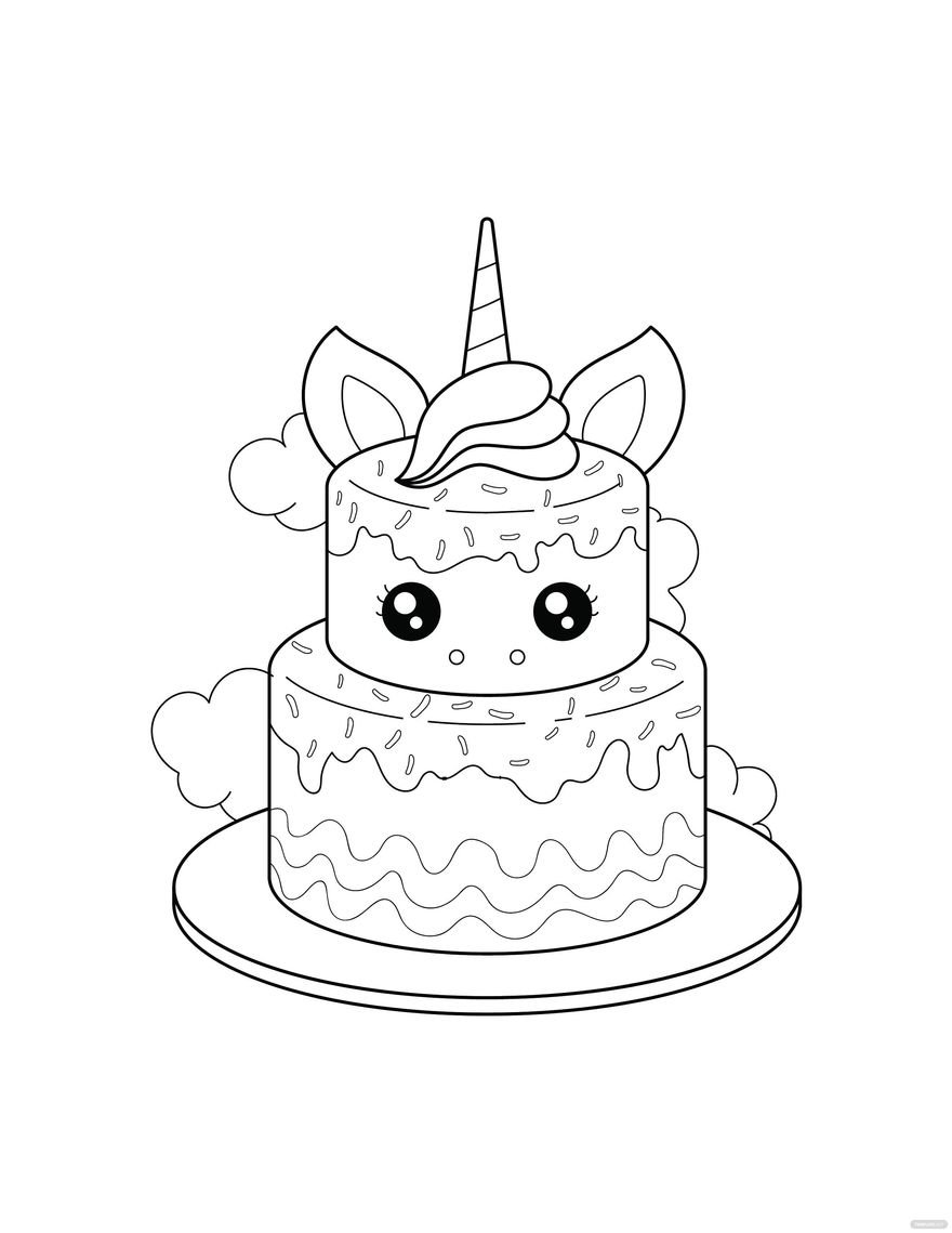 Free Unicorn Cake Coloring Page   EPS, Illustrator, JPG, PNG, PDF ...