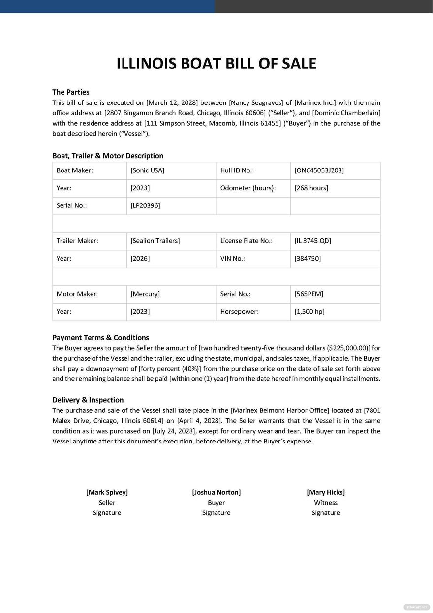 Illinois Boat Bill Of Sale Template Google Docs Word PDF Template