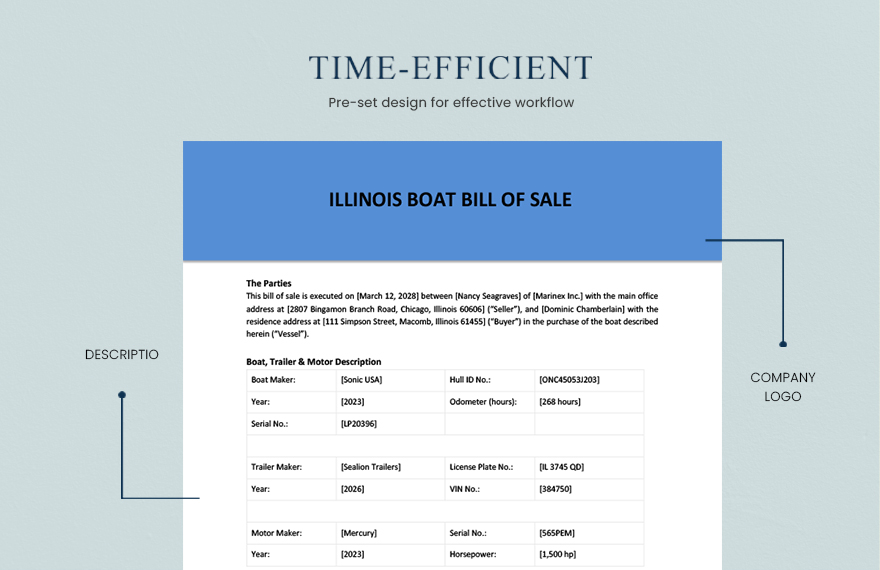 Illinois Boat Bill of Sale Template