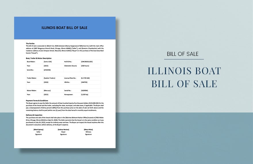 Illinois Boat Bill of Sale Template