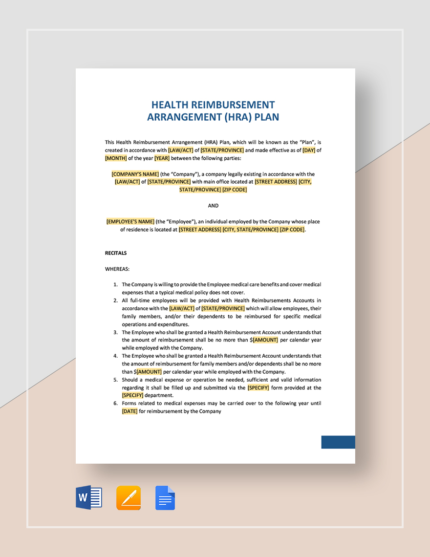 Health Reimbursement Arrangement Plan (HRA) Template