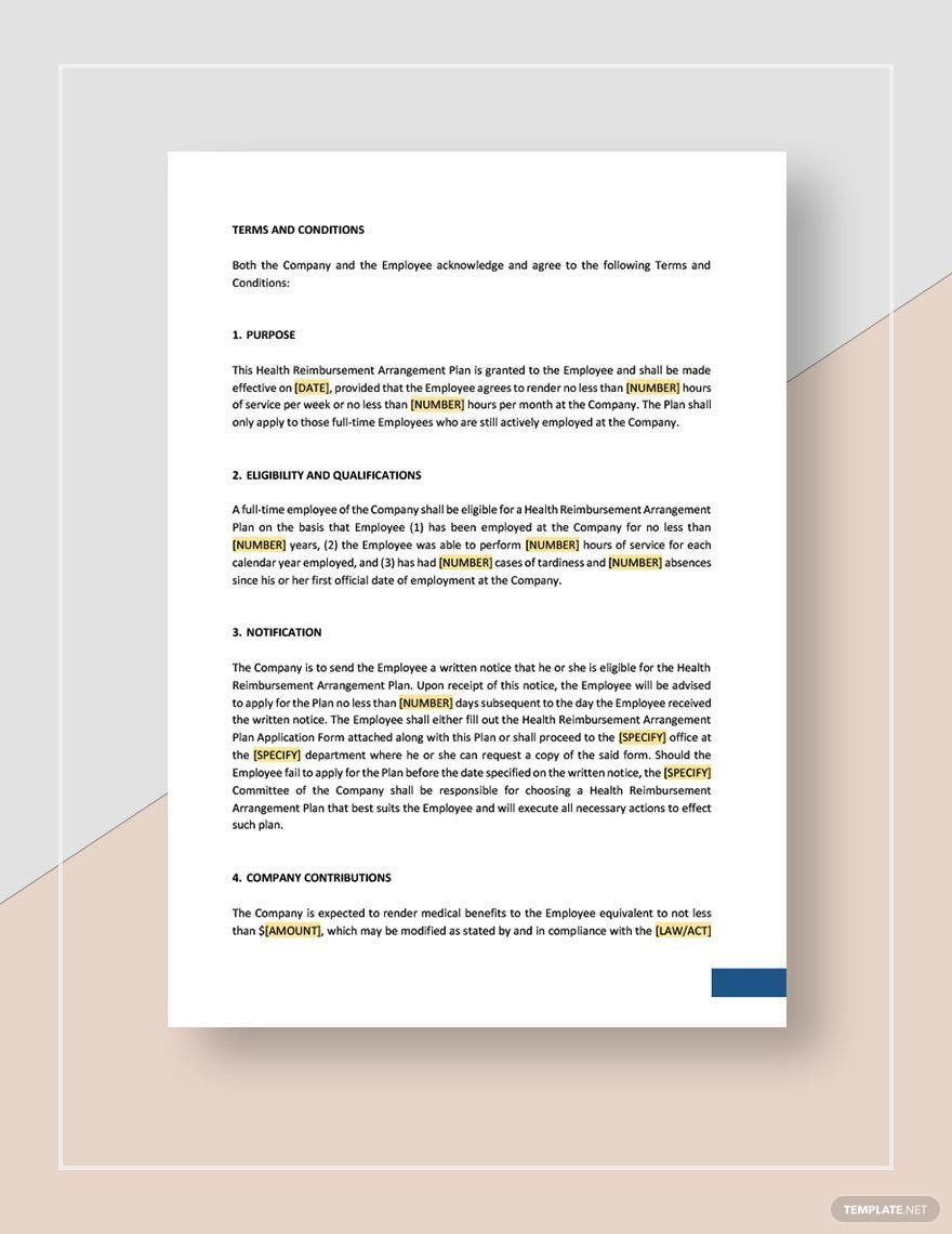 Health Reimbursement Arrangement Plan HRA Template Download In Word 