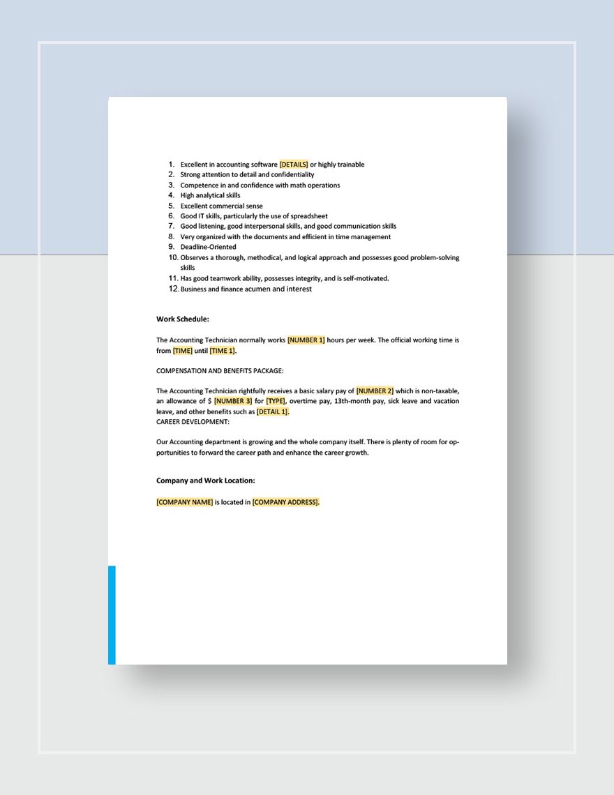 Free Accounting Technician Job Description Template Download In Word 