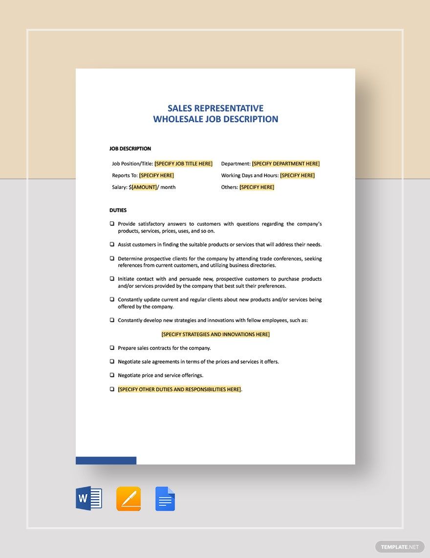 Sales Job Description Templates 85 Docs Free Downloads 6986