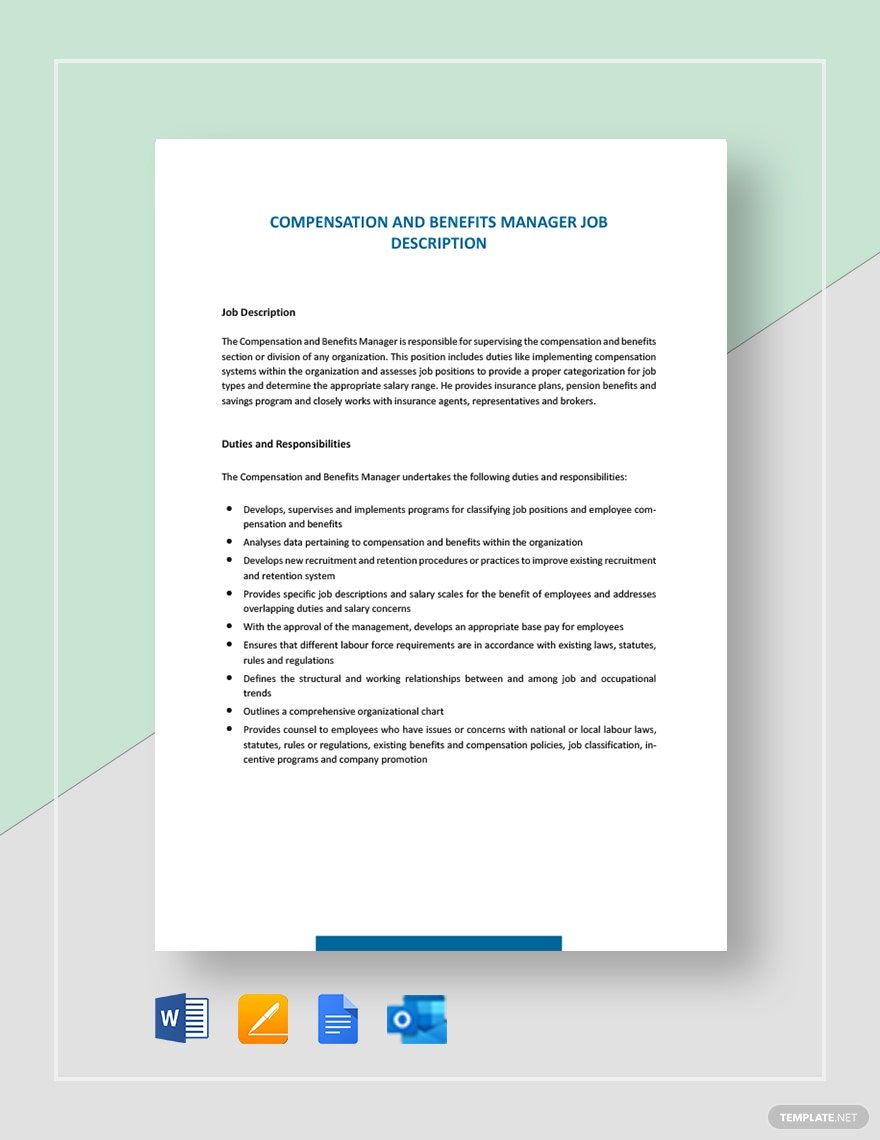 Free Compensation and Benefits Manager Job Description Template