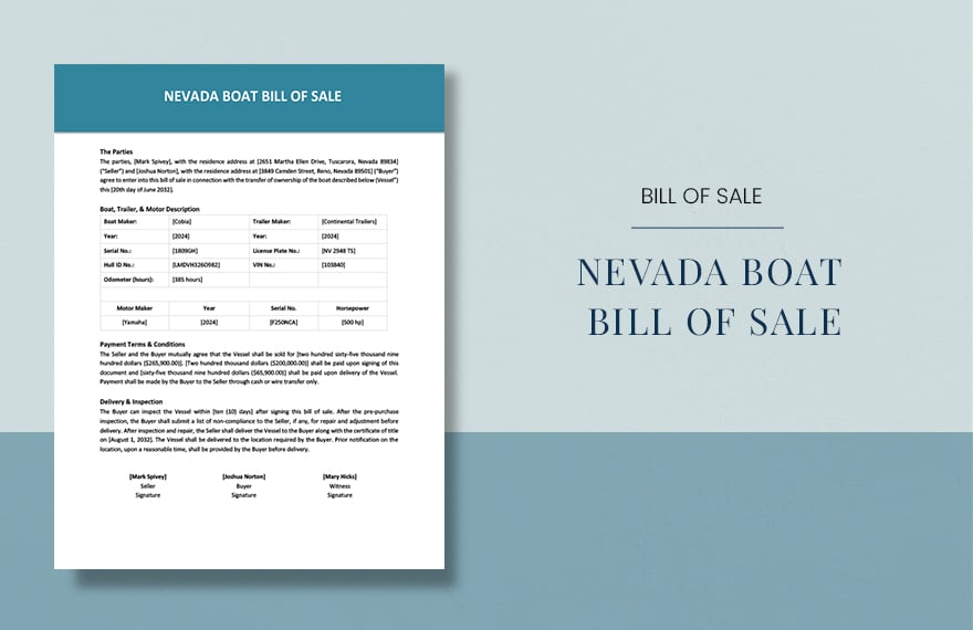 Nevada Boat Bill of Sale Template