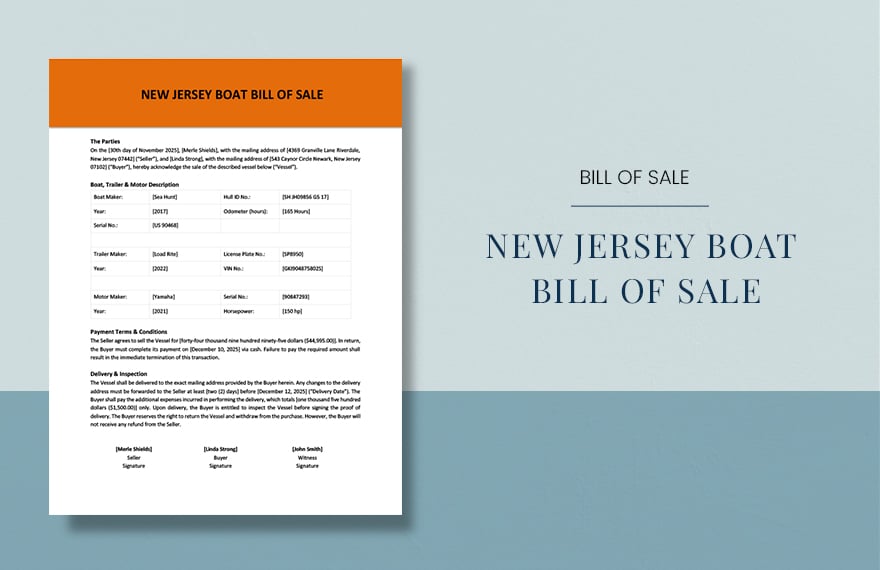 New Jersey Boat Bill of Sale Template