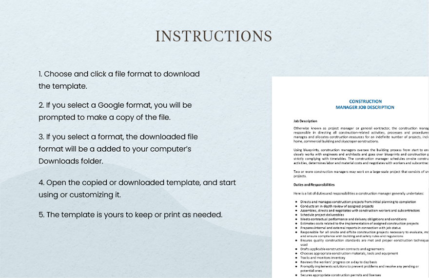 Construction Manager Job Description Google Docs Word Outlook   Construction Manager Job Description Zplgs 
