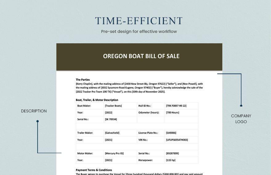 Oregon Boat Bill of Sale Template