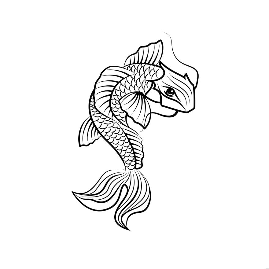 Koi fish Clipart Black and White in Illustrator - Download