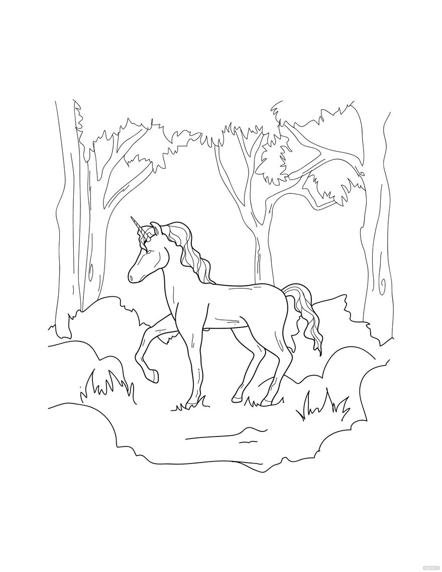 Free Forest Unicorn Coloring Page