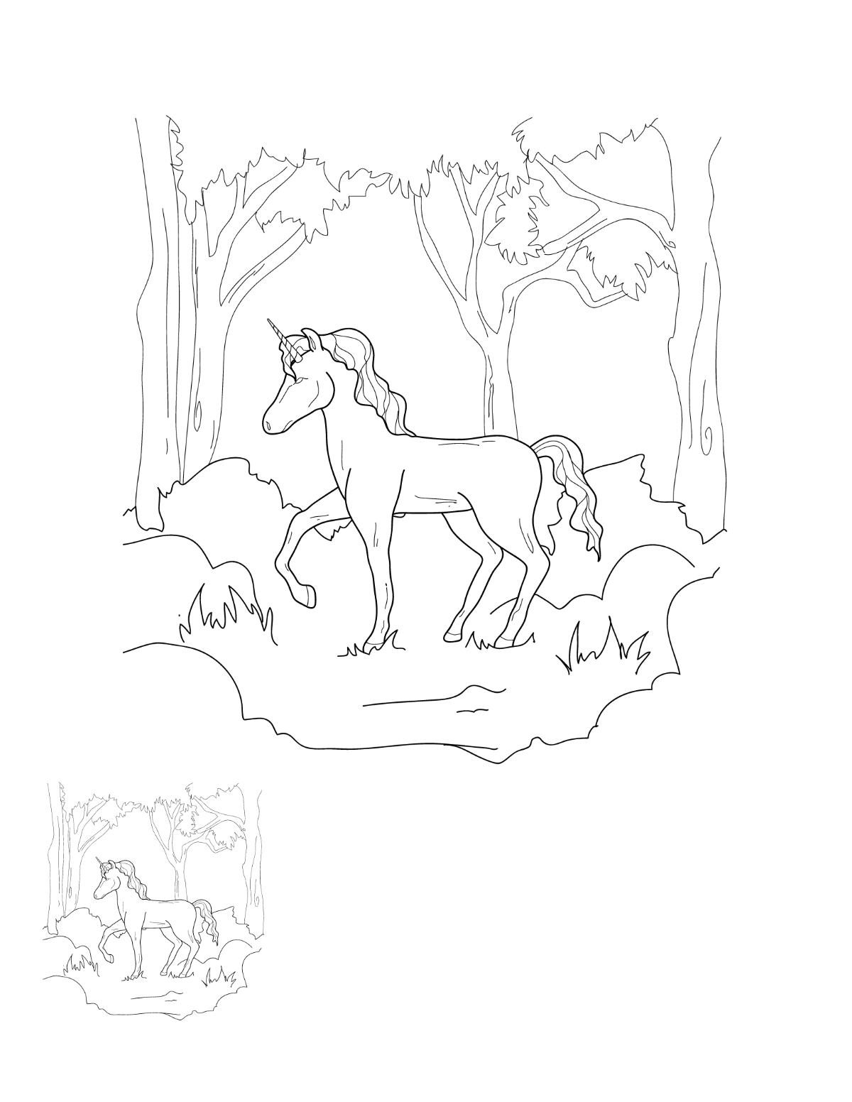 Free Forest Unicorn Coloring Page Template