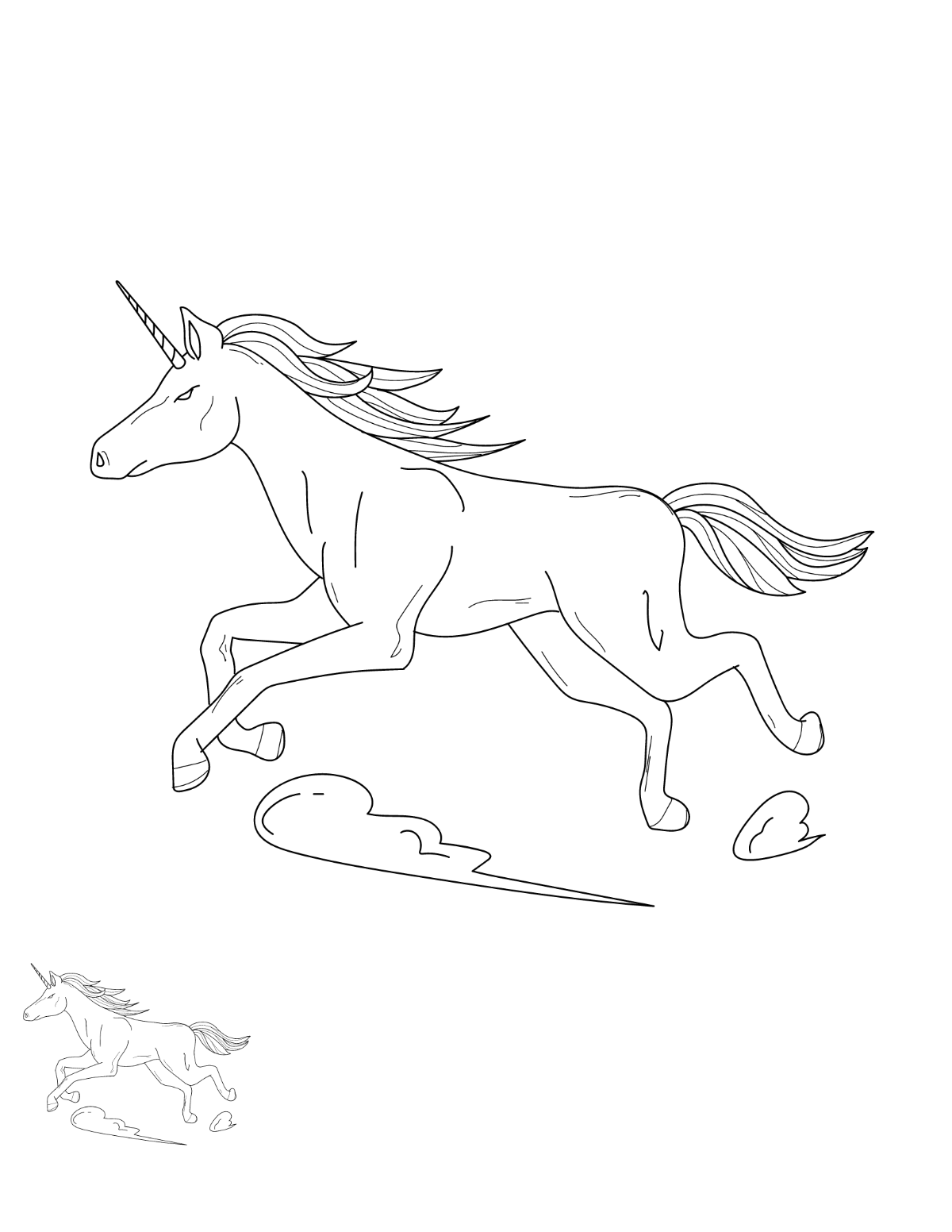 Running Unicorn Coloring Page Template