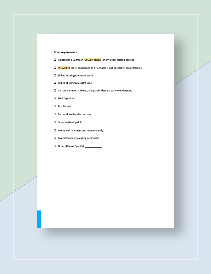 Recruiter Job Description Template Google Docs, Word, Apple Pages