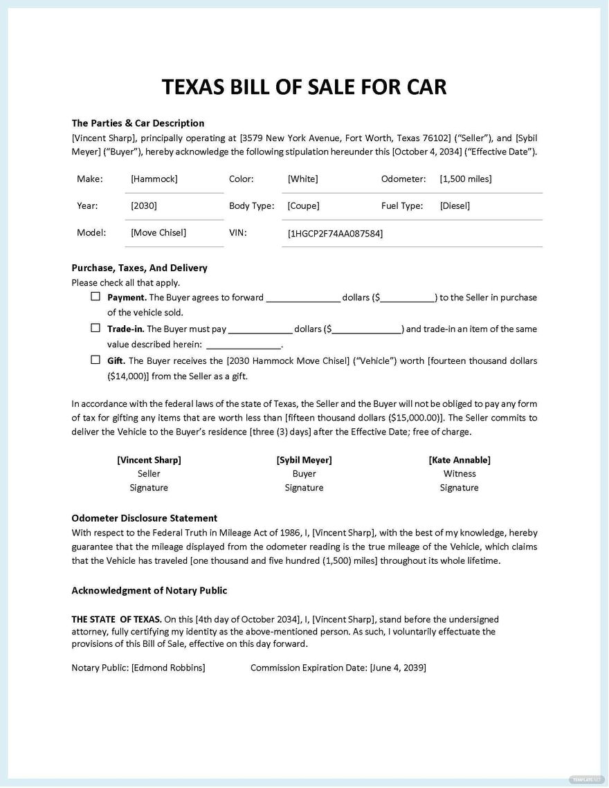 Texas Mobile Home Bill Of Sale Template Google Docs Word PDF 