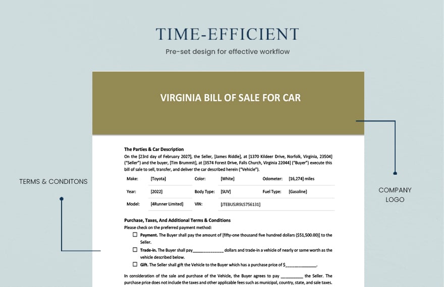 Virginia Bill of Sale for Car Form Template