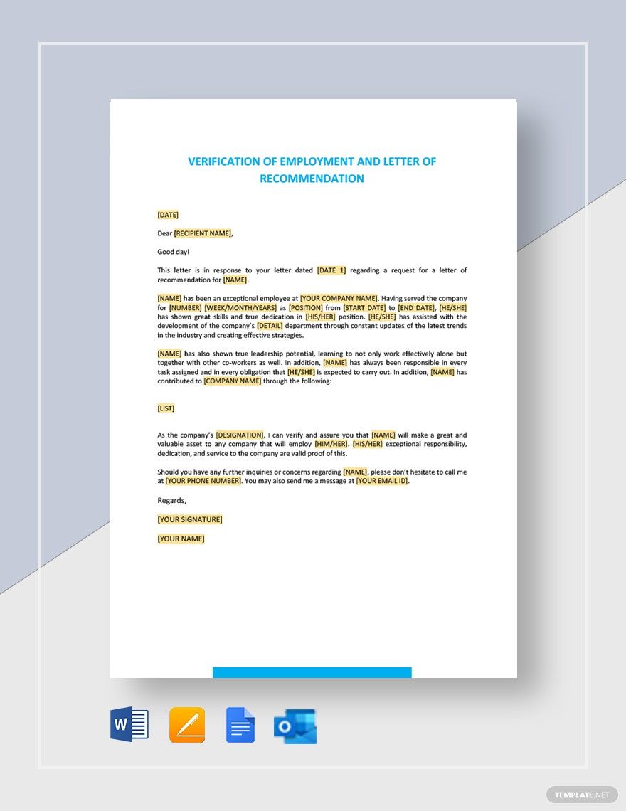 Verification of Employment and Letter of Recommendation Template