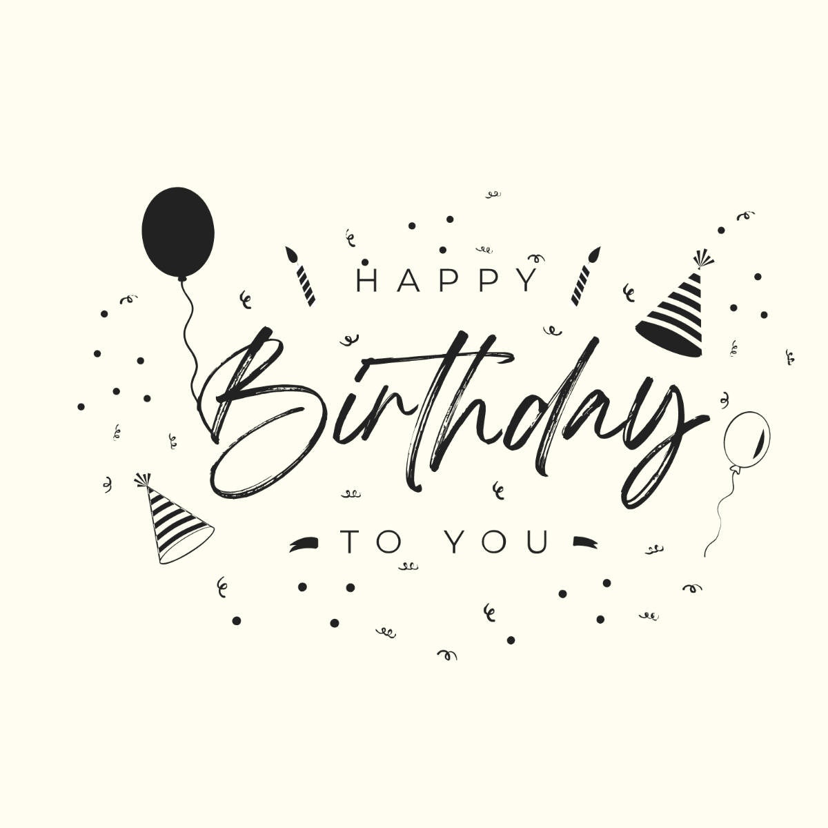 Black and White Happy Birthday Vector Template