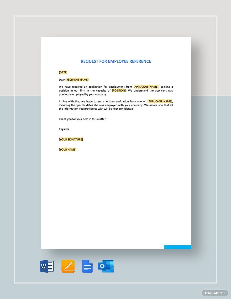 Request for Employment Reference Template in Google Docs, Word, Pages, Outlook, PDF - Download | Template.net